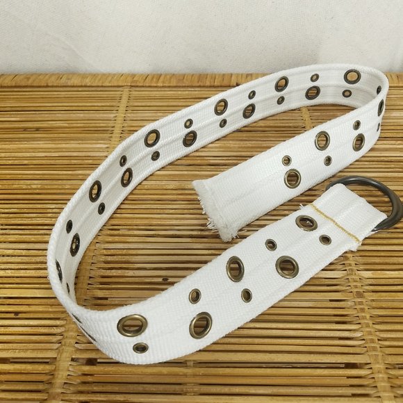 Women's White canvas belt with brass buckle - Picture 1 of 10